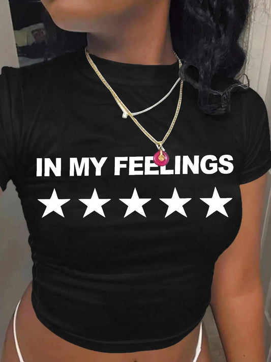 Women's Letter Print Round Neck Tee, Fashion Casual Crew Neck T-Shirt for Daily Holiday Vacation Outdoor Wear, Ladies Clothes for Summer, Topstyle{n002}19