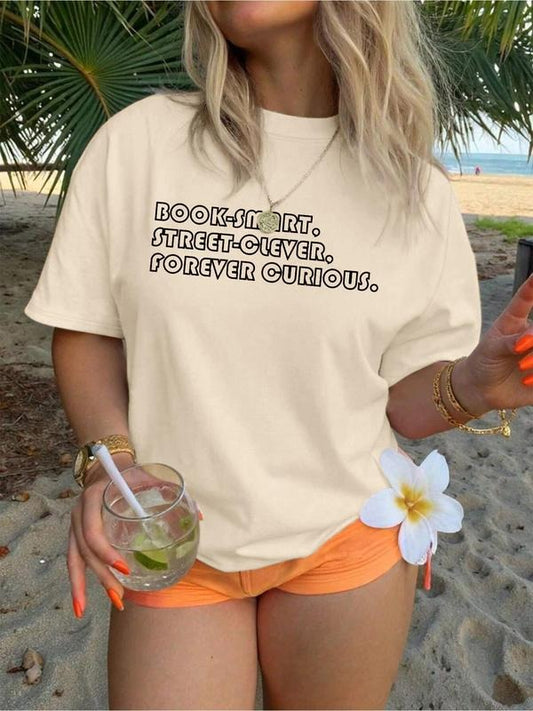 Women's Letter Print Round Neck Tee, Fashion Casual Crew Neck T-Shirt for Daily Holiday Vacation Outdoor Wear, Ladies Clothes for Summer, Topstyle{n002}6