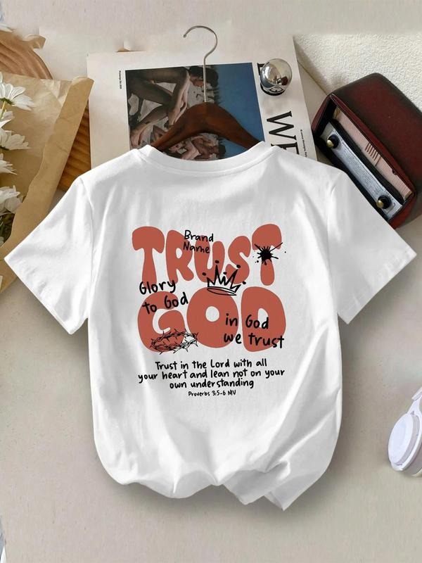 Women's Letter Print Round Neck Tee, Fashion Casual Crew Neck T-Shirt for Daily Holiday Vacation Outdoor Wear, Ladies Clothes for Summer, Topstyle{n002}7