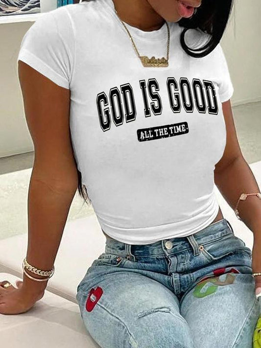 Women's Letter Print Round Neck Tee, Fashion Casual Crew Neck T-shirt for Daily Holiday Vacation Outdoor Wear, Ladies Clothes for All Seasonsstyle{n002}9