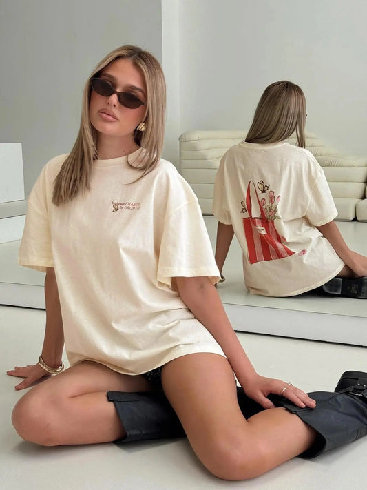 Women's Letter Print Round Neck Tee, Fashion Casual Crew Neck T-shirt for Daily Holiday Vacation Outdoor Wear, Ladies Clothes for Summerstyle{n002}6