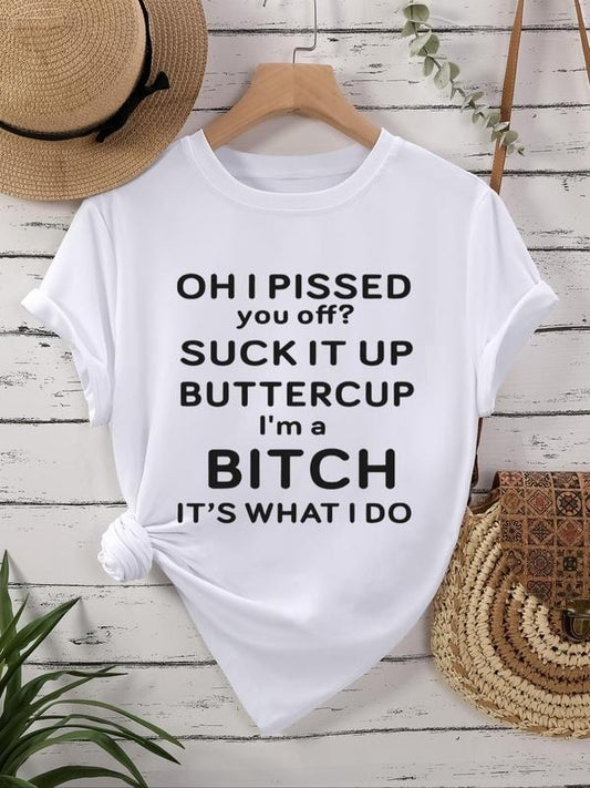 Women's Letter Print Round Neck Tee, Fashion Casual Short Sleeve T-shirt for Daily Wear, Ladies Summer Clothes