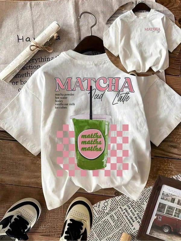 Women's Matcha Lover Round Neck Graphic Tee, Fashion Casual Crew Neck T-shirt for Daily Holiday Vacation Outdoor Wear, Ladies Clothes for Summer, Top