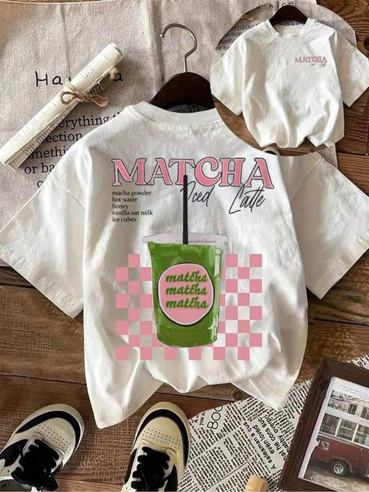 Women's Matcha Lover Round Neck Graphic Tee, Fashion Casual Crew Neck T-shirt for Daily Holiday Vacation Outdoor Wear, Ladies Clothes for Summer, Top