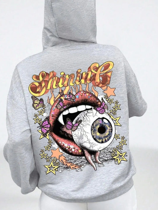 Women's Mouth & Eye Print Hoodie, Fashion Casual Hooded Sweatshirt for Daily Holiday Outdoor Wear, Ladies Clothes for Spring & Fall