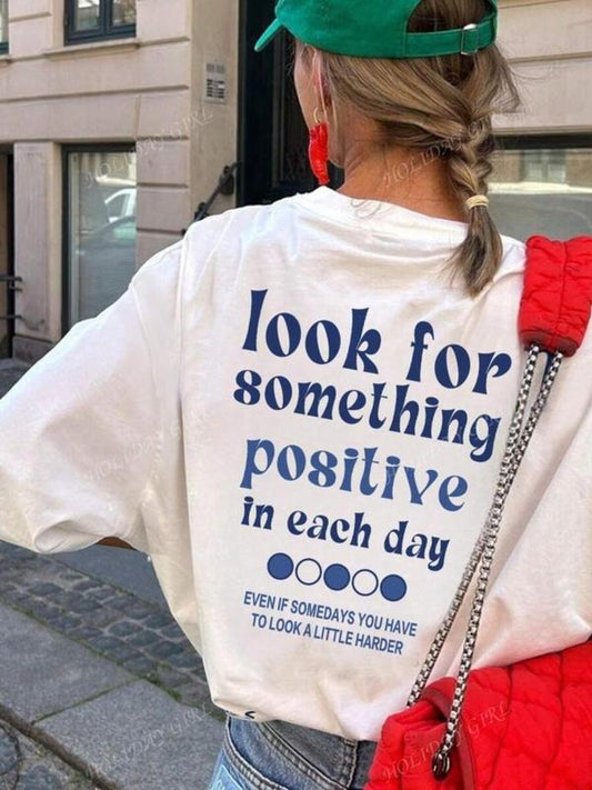 Women's Positive Slogan Print Round Neck Tee, Fashion Casual Crew Neck T-Shirt for Daily Holiday Vacation Outdoor Wear, Ladies Clothes for Summer, Top
