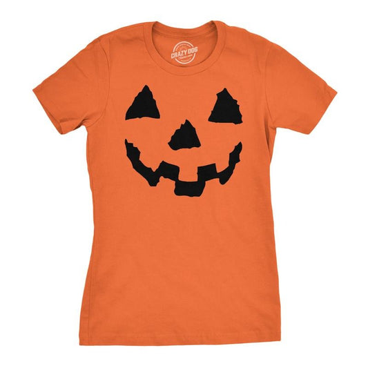 Women's Pumpkin Face T-Shirt Funny Halloween Jack O Lantern Shirt for Women Funny Womens T Shirts Cute Slimming Top Comfortable Soft Womenswear Halloween Tops for Women Women's Novelty Tees Orange -
