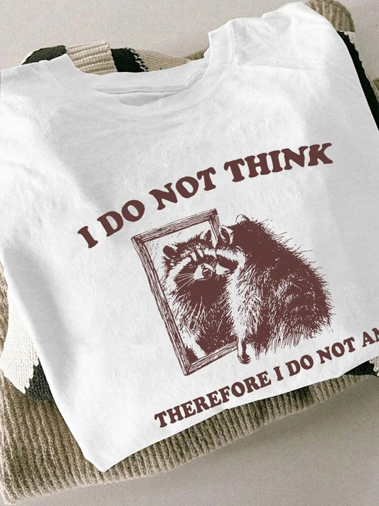 Women's Raccoon & Letter Print Round Neck Tee, Fashion Casual Crew Neck T-Shirt for Daily Holiday Vacation Outdoor Wear, Ladies Clothes for Summer