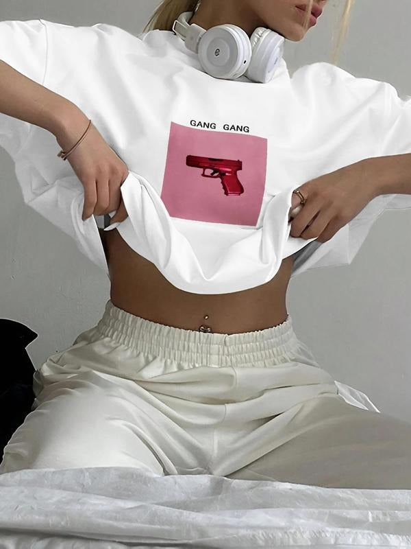 Women's Round Neck Graphic Tee, Fashion Casual Crew Neck T-Shirt for Daily Holiday Vacation Outdoor Wear, Ladies Clothes for Summer, Top