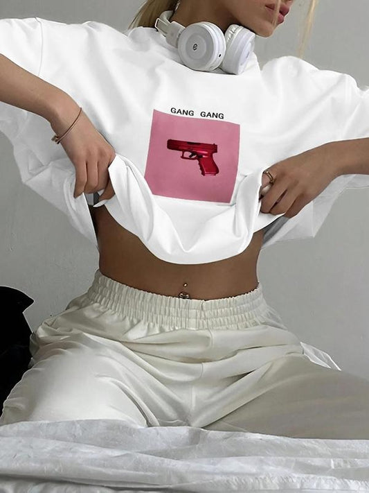 Women's Round Neck Graphic Tee, Fashion Casual Crew Neck T-Shirt for Daily Holiday Vacation Outdoor Wear, Ladies Clothes for Summer, Top