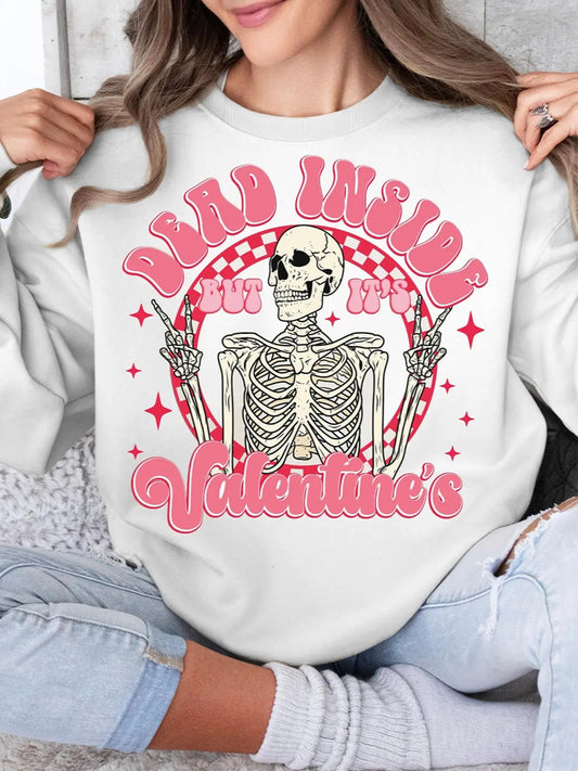Women's Skeleton & Letter Print Round Neck Sweatshirt, Fashion Casual Crew Neck Pullover for Daily Holiday Outdoor Wear, Women Clothing for Fall & Winter