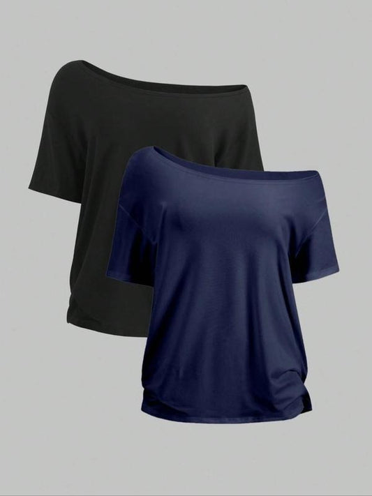 Women's Solid Off Shoulder Tee, Casual Fashion Ribbed T-shirt for Summer, Ladies Clothes for Daily Wear, Top