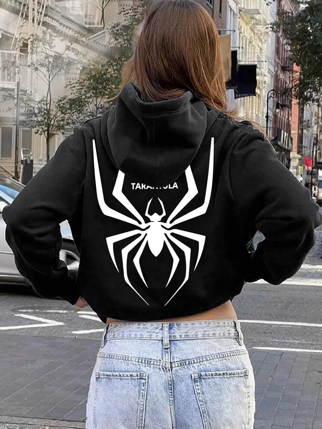 Women's Spider Print Hoodie, Fashion Casual Long Sleeve Hooded Sweatshirt for Daily Holiday Outdoor Wear, Ladies Clothes for Spring & Fall