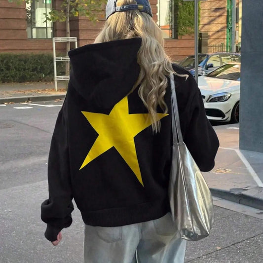Women's Star Print Drop Shoulder Hoodie, Fashion Casual Drawstring Pocket Hooded Sweatshirt for Daily Holiday Outdoor Wear, Women Clothing for Fall & Winter