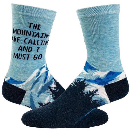 Women's The Mountains Are Calling And I Must Go Socks Funny Outdoor Camping Adventure Hiking Footwear Funny Graphic Socks Comfortable Fitted Spandex Cotton