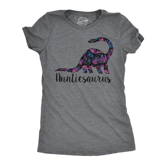 Womens Auntiesaurus T Shirt Funny Kids Gift for Aunt Cute Graphic Dinosaur Top Funny Womens T Shirts Cute Slimming Top Comfortable Soft Womenswear Dinosaur Tops for Women Funny Aunt Top Women's Dark Grey