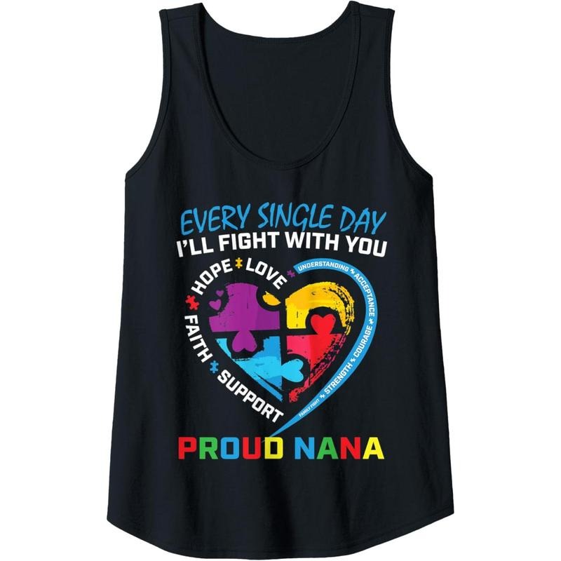 Womens Blue Puzzle Heart Sayings Proud Nana Autism Awareness Women Tank Top MADE IN USA