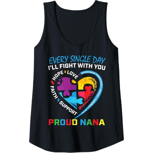 Womens Blue Puzzle Heart Sayings Proud Nana Autism Awareness Women Tank Top MADE IN USA