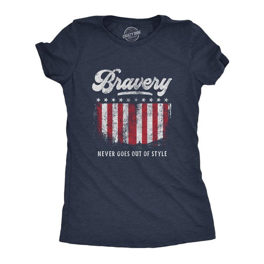 Womens Bravery Never Goes Out Of Style T Shirt Cool Heroes 4th of July America USA Graphic Tee Funny Womens T Shirts Cute Slimming Top Comfortable Soft Womenswear Patriotic Tops for Women Women's Navy
