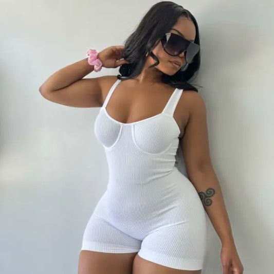 Womens Casual Compression Ribbed Minimalist Romper
