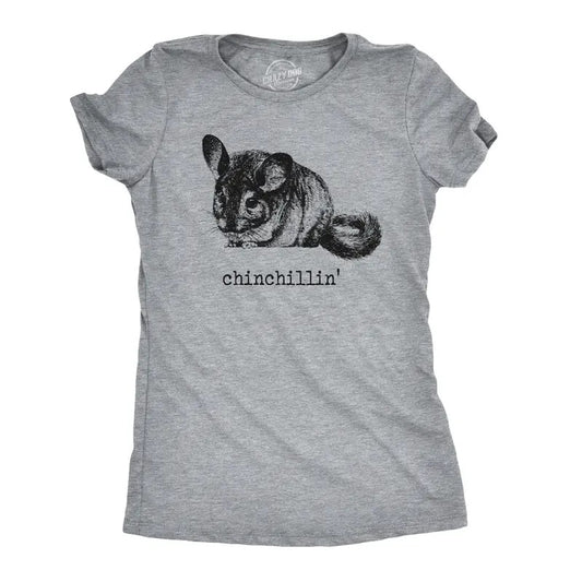 Womens Chinchillin T shirt Funny Chinchilla Animal Lover Graphic Vintage Cool Funny Womens T Shirts Cute Slimming Top Comfortable Soft Womenswear Funny Animal Top Women's Novelty Tees Light Grey