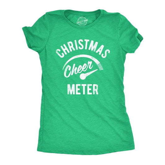 Womens Christmas Cheer Meter T Shirt Funny Holiday Xmas Party Graphic Tee Funny Womens T Shirts Cute Slimming Top Comfortable Soft Womenswear Christmas Tops for Women Women's Novelty Tees Green