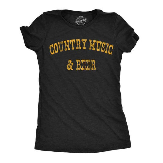 Womens Country Music And Beer Funny T Shirt Sarcastic Graphic Tee For Ladies Funny Womens T Shirts Cute Slimming Top Comfortable Soft Womenswear Beer Tops for Women Funny Music Top Women's Novelty Black -