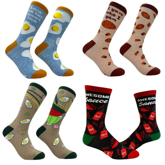 Womens Cute Food Socks Bundle 4 Pack Socks With Funny Graphics For Ladies Funny Graphic Socks Comfortable Fitted Spandex Cotton