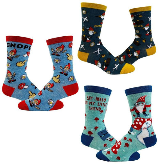 Womens Cute Gnomes Socks Bundle 3 Pack Socks With Funny Graphics For Ladies Funny Graphic Socks Comfortable Fitted Spandex Cotton