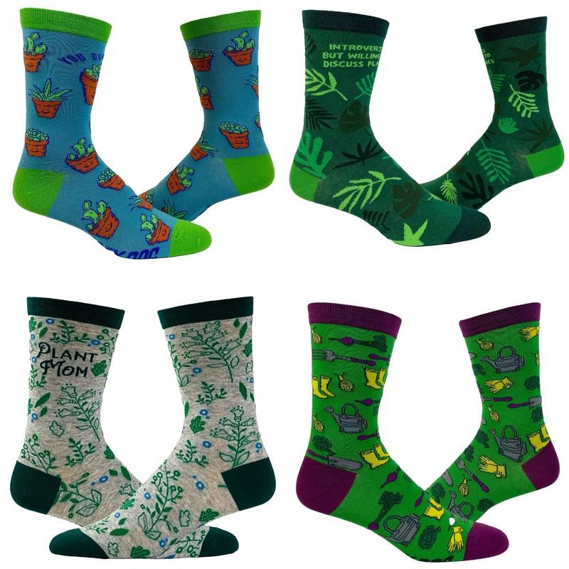 Womens Cute Plants Socks Bundle 4 Pack Socks With Funny Graphics For Ladies Funny Graphic Socks Comfortable Fitted Spandex Cotton