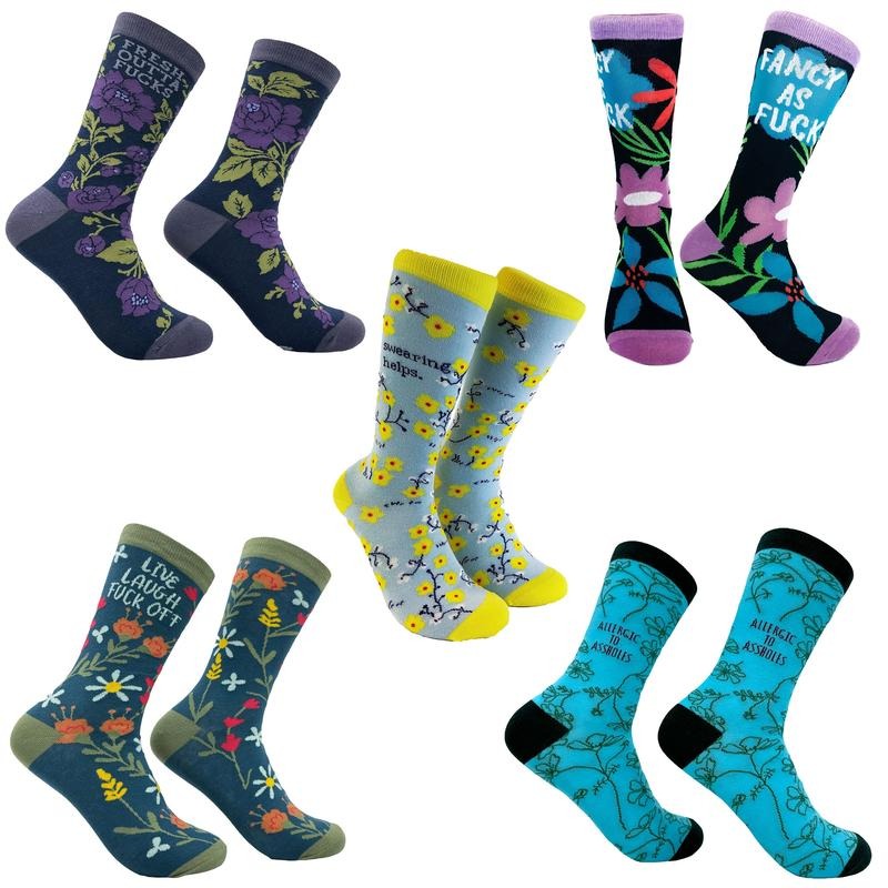 Womens Cute Swearing Socks Bundle 5 Pack Socks With Funny Graphics for Ladies Funny Graphic Socks Comfortable Fitted Spandex Cotton