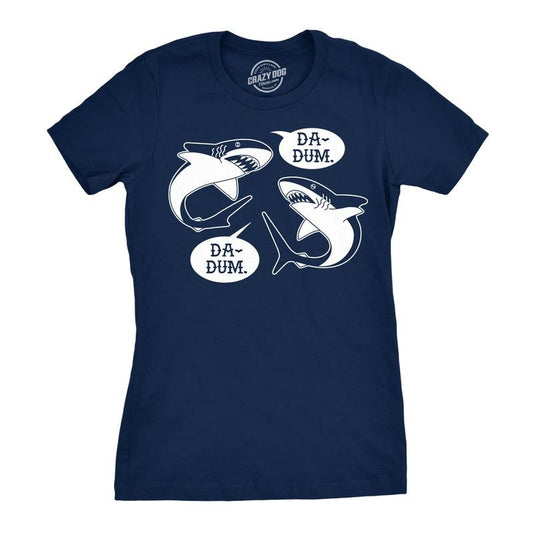 Womens Da-Dum Da-Dum Shark T Shirt Funny Summer Vacation Tee for Ladies Funny Womens T Shirts Cute Slimming Top Comfortable Soft Womenswear Shark Tops for Women Women's Novelty Tees Navy