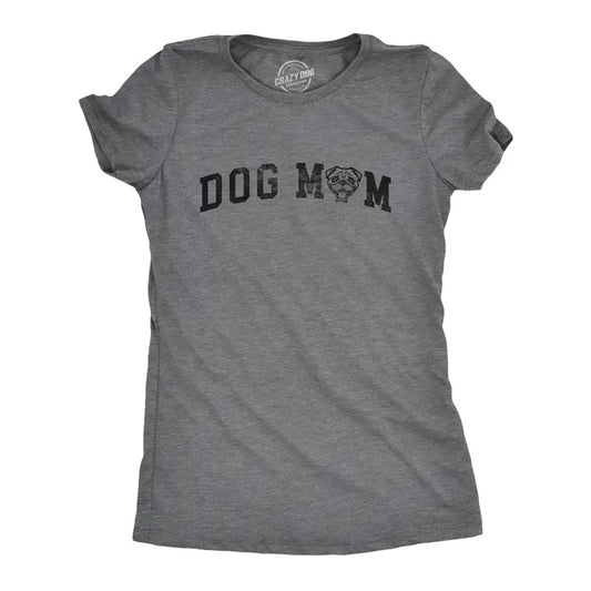 Womens Dog Mom Pug T Shirt Funny Cute Puppy Pet Dutch Bulldog Lovers Tee For Ladies Funny Womens T Shirts Cute Slimming Top Comfortable Soft Womenswear Funny Dog Top Women's Novelty Tees Dark Grey