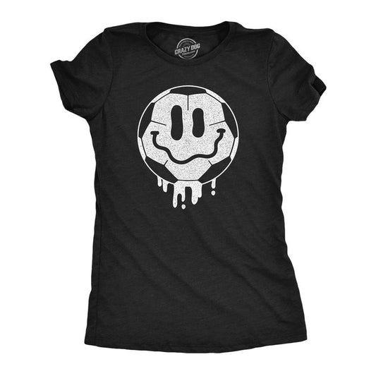 Womens Dripping Soccer Ball Smile Funny T Shirts Sports Graphic Tee For Ladies Funny Womens T Shirts Cute Slimming Top Comfortable Soft Womenswear Funny Soccer Top Women's Novelty Tees Black -