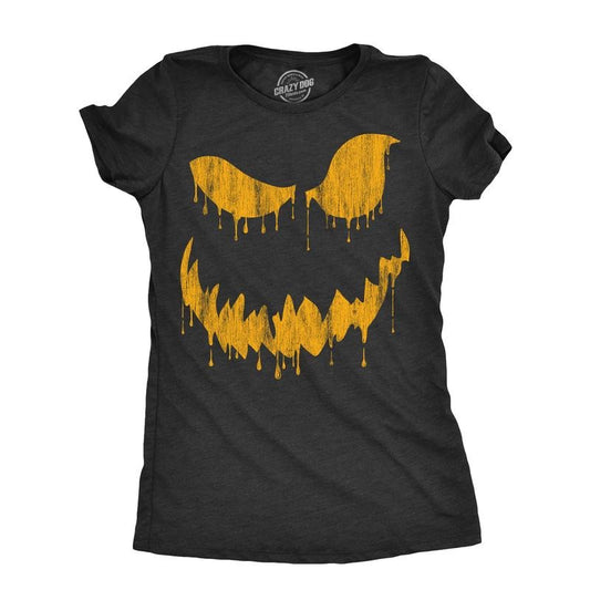 Womens Drippy Dan Pumpkin T Shirt Funny Halloween Jack O Lantern Creepy Smile Tee For Ladies Funny Womens T Shirts Cute Slimming Top Comfortable Soft Womenswear Halloween Tops for Women Women's Black - L