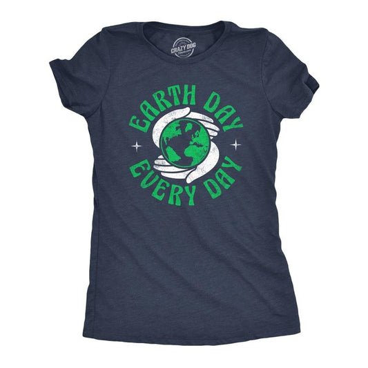 Womens Earth Day Every Day T Shirt Funny Saying Retro Planet Graphic Novelty Tee for Girls Funny Womens T Shirts Cute Slimming Top Comfortable Soft Womenswear Vintage Tops for Women Funny Navy -