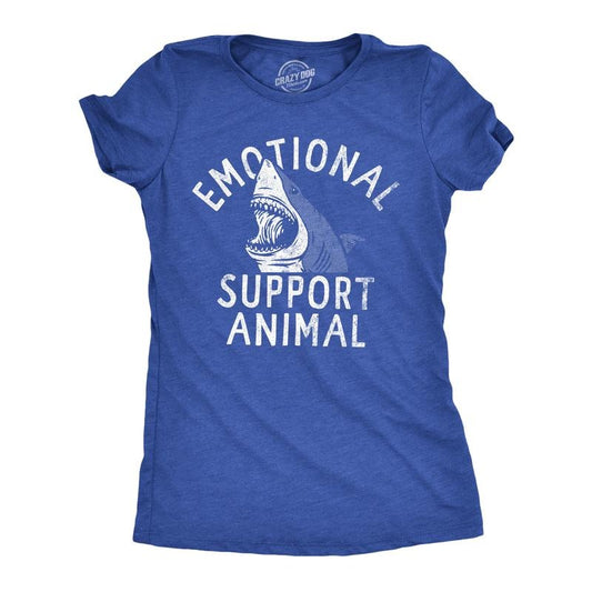 Womens Emotional Support Animal T Shirt Funny Scary Shark Attack Joke Tee For Ladies Funny Womens T Shirts Cute Slimming Top Comfortable Soft Womenswear Shark Tops for Women Funny Animal Top Women's Royal -