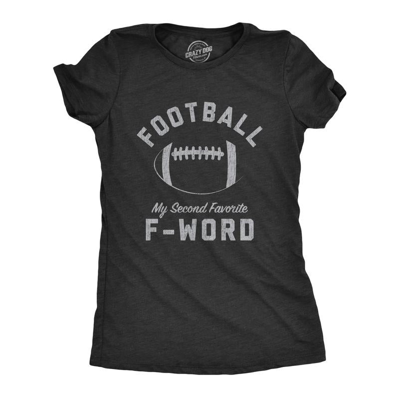Womens Football My Second Favorite F-Word T Shirt Funny Sunday Sports Novelty Tee Funny Womens T Shirts Cute Slimming Top Comfortable Soft Womenswear Football Tops for Women Women's Novelty Tees Black
