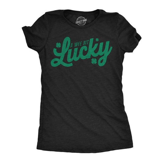 Womens Funny T Shirts A Wee Bit Lucky Sarcastic St Patricks Day Graphic Tee For Ladies Funny Womens T Shirts Cute Slimming Top Comfortable Soft Womenswear Saint Patrick's Day Tops for Women Funny Black - A