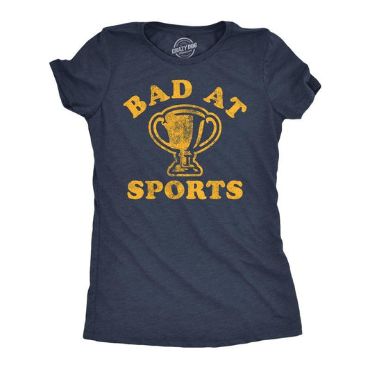 Womens Funny T Shirts Bad At Sports Sarcastic Fitness Tee for Ladies Funny Womens T Shirts Cute Slimming Top Comfortable Soft Navy - Bad