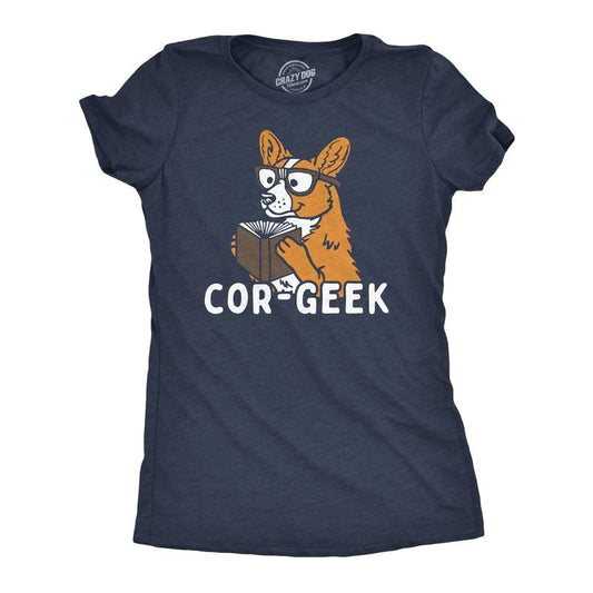 Womens Funny T Shirts Cor Geek Sarcastic Corgi Graphic Tee For Ladies Funny Womens T Shirts Cute Slimming Top Comfortable Soft Womenswear Nerd Tops for Women Funny Dog Top Women's Novelty Tees Navy - Cor