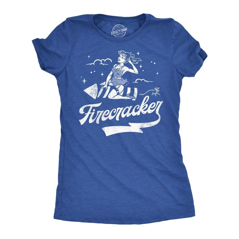 Womens Funny T Shirts Firecracker Sarcastic Fourth Of July Graphic Tee for Ladies Funny Womens T Shirts Cute Slimming Top Comfortable Royal -
