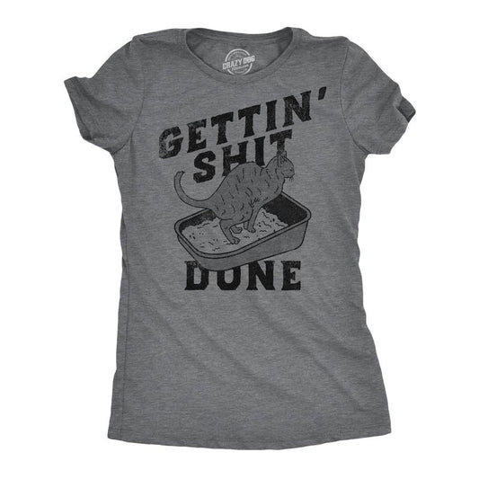 Womens Funny T Shirts Gettin Shit Done Sarcastic Cat Poop Joke Tee for Ladies Funny Womens T Shirts Cute Slimming Top Comfortable Soft Black -