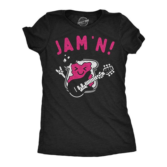 Womens Funny T Shirts Jam'n Sarcastic Rock And Roll Graphic Novelty Tee For Ladies Funny Womens T Shirts Cute Slimming Top Comfortable Soft Womenswear Food Tops for Women Funny Sarcastic Top Women's Black -