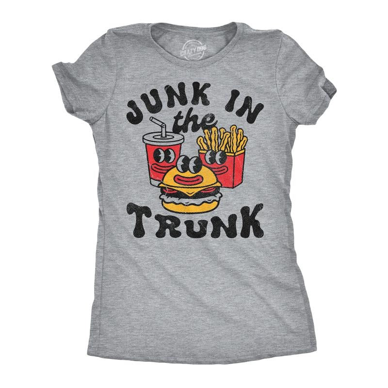 Womens Funny T Shirts Junk In The Trunk Sarcastic Fast Food Graphic Novelty Tee For Ladies Funny Womens T Shirts Cute Slimming Top Comfortable Soft Womenswear Sarcastic Tops for Women Funny Food Top Light Grey