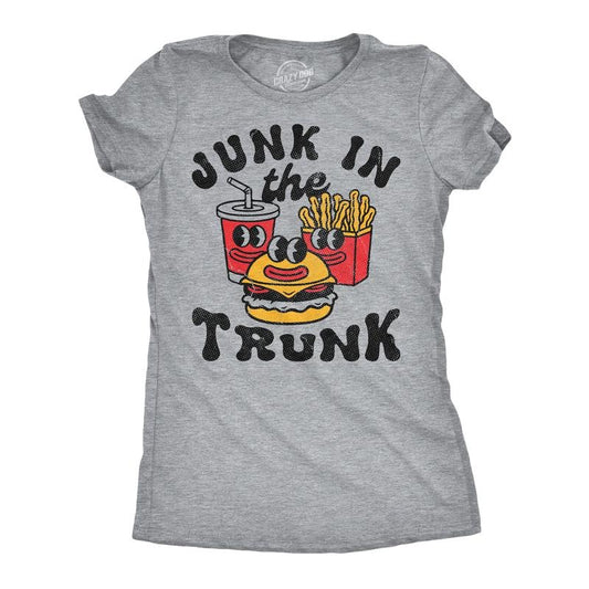 Womens Funny T Shirts Junk In The Trunk Sarcastic Fast Food Graphic Novelty Tee For Ladies Funny Womens T Shirts Cute Slimming Top Comfortable Soft Womenswear Sarcastic Tops for Women Funny Food Top Light Grey