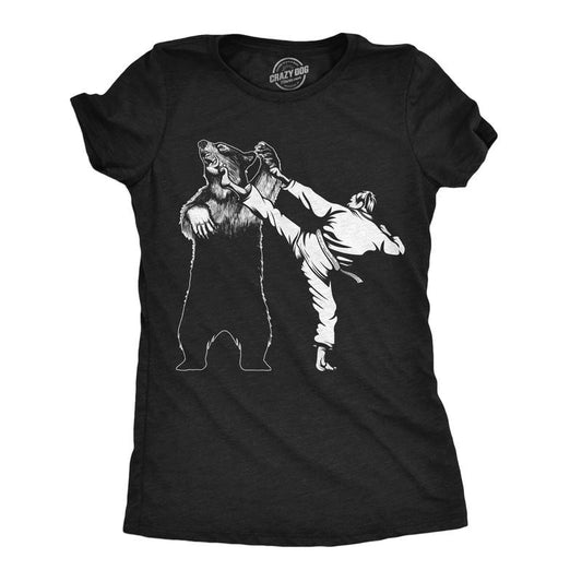 Womens Funny T Shirts Karate Kicked Bear Sarcastic Fighting Graphic Tee Funny Womens T Shirts Cute Slimming Top Comfortable Soft Womenswear Sarcastic Tops for Women Funny Animal Top Women's Novelty Black -