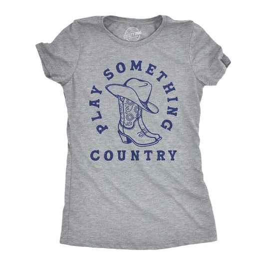 Womens Funny T Shirts Play Something Country Sarcastic Music Graphic Novelty Tee For Ladies Funny Womens T Shirts Cute Slimming Top Comfortable Soft Womenswear Sarcastic Tops for Women Funny Music Top Light Grey
