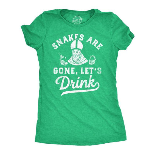 Womens Funny T Shirts Snakes Are Gone Lets Drink St Patricks Day Drinking Tee Funny Womens T Shirts Cute Slimming Top Comfortable Soft Womenswear Saint Patrick's Day Tops for Women Funny Drinking T Green -