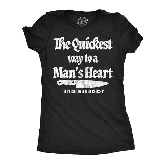 Womens Funny T Shirts The Quickest Way To A Mans Heart Sarcastic Knife Graphic Novelty Tee For Ladies Funny Womens T Shirts Cute Slimming Top Comfortable Soft Womenswear Funny Sarcastic Top Women's Black -